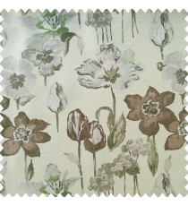 Brown green grey pink color beautiful flower designs with texture finished background natural look flower buds main curtain